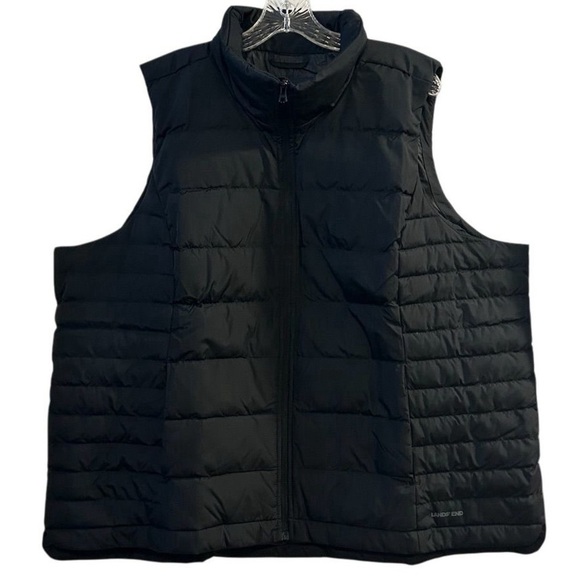 Lands' End Women's 3X Black Puffer Vest Lightweight Packable Snap Side Pockets - Picture 1 of 9